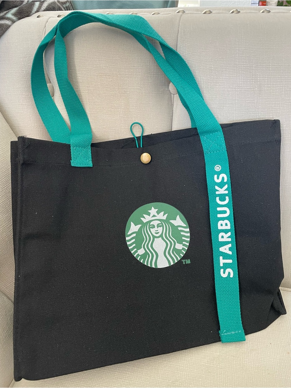 Starbucks Black Tote with Teal Straps and Logo